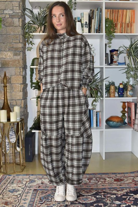 Patrick Plaid Brushed Cotton Edwardian Blouse Earth